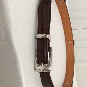 Brighton size medium brown leather and multi hair calf belt